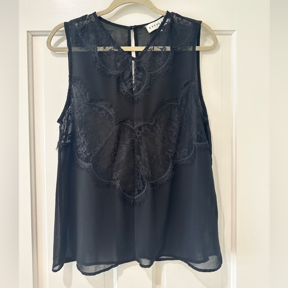 Keepsake black lace sheer sexy sleeveless top blouse